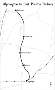 Black and white map showing route of proposed Alphington to East Preston Railway from Alphington to Bolderwood Parade in Reservoir