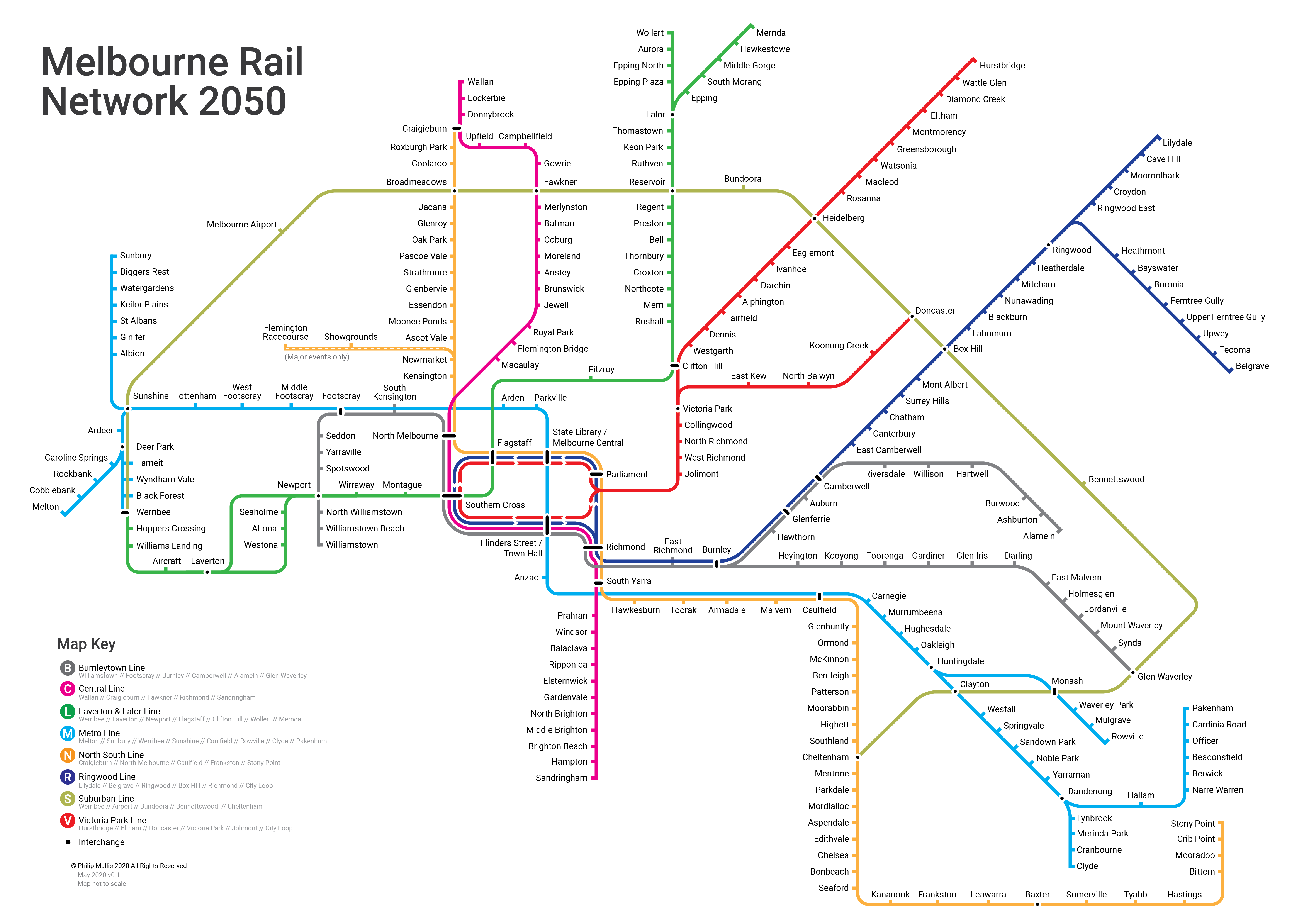 Melbourne rail network 2050 | Maps by Philip Mallis